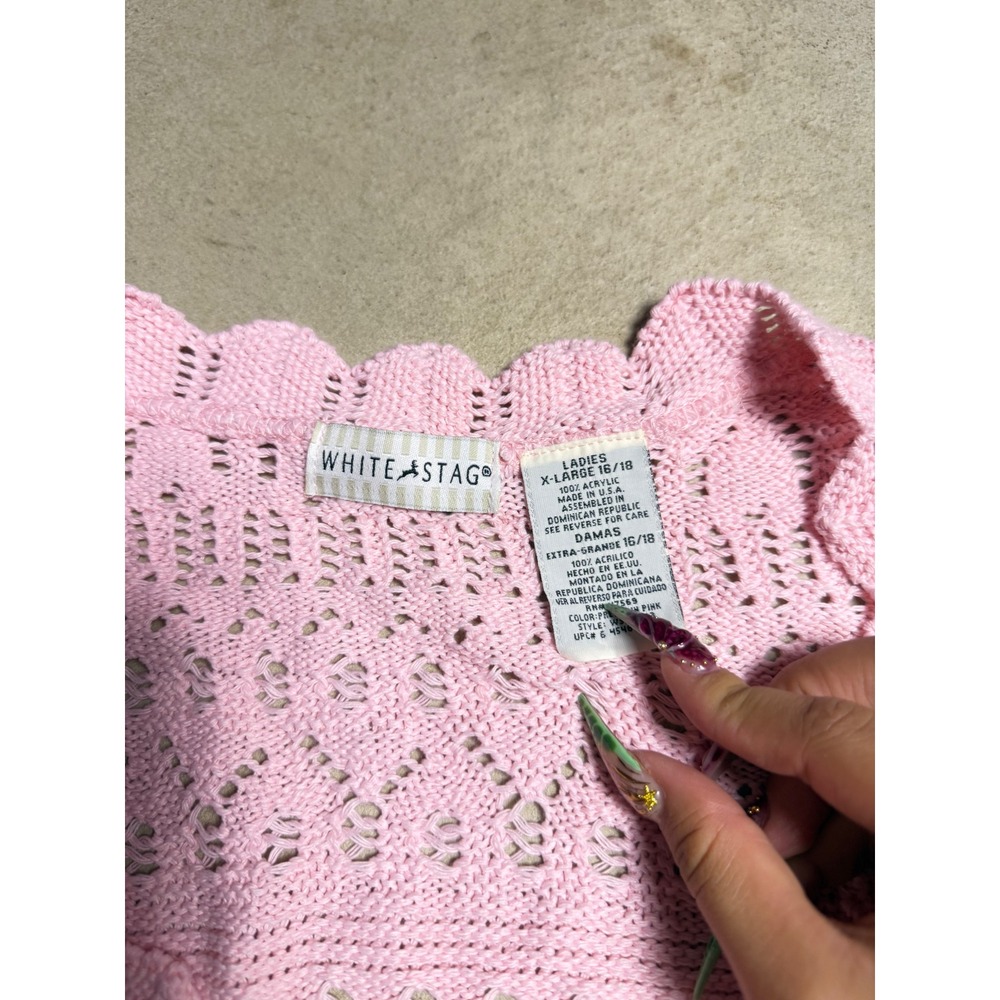 White Stag Pink Crochet Knit Tie Front Shrug Cardigan - Picture 2 of 5
